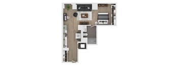 a floor plan of a house with a bedroom and a living room