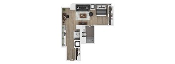 a floor plan of a house with a bedroom and a living room