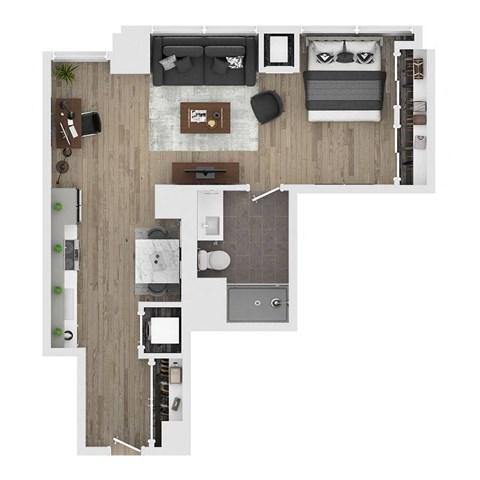 a floor plan of a house with a bedroom and a living room