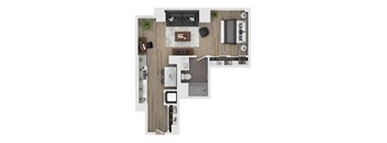 a floor plan of a house with a bedroom and a living room