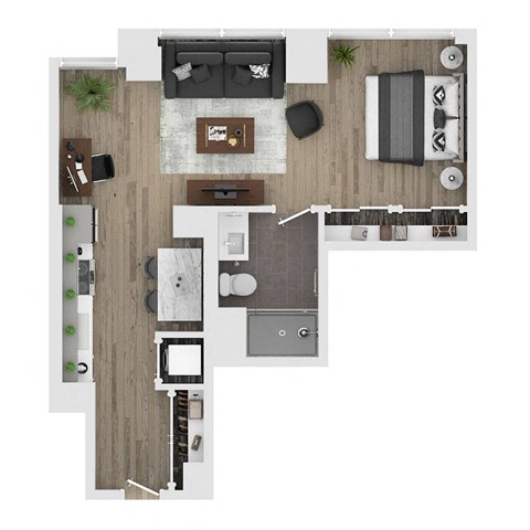 a floor plan of a house with a bedroom and a living room