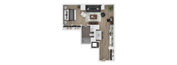 a floor plan of a house with a bedroom and a living room