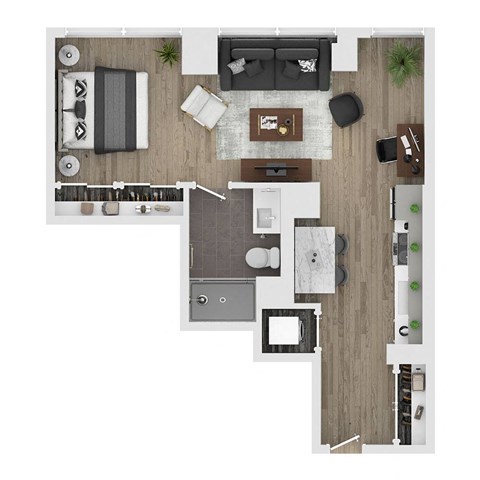 a floor plan of a house with a bedroom and a living room