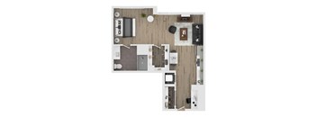 a floor plan of a bedroom with a bathroom and a living room