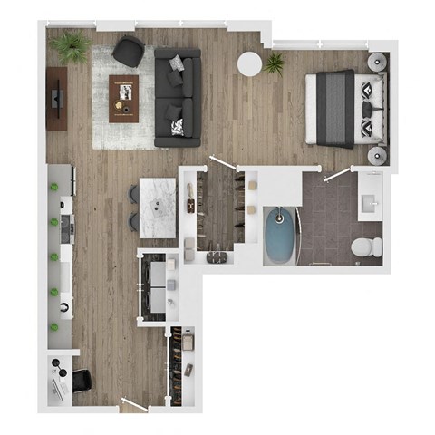 a floor plan of a house with a bedroom and a living room
