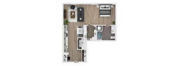 a floor plan of a bedroom with a bathroom and a living room