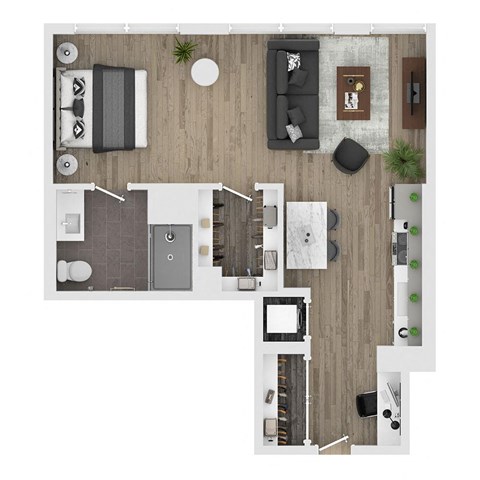 a floor plan of a house with a bedroom and a living room