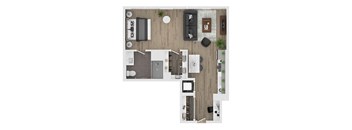 a floor plan of a house with a bedroom and a living room