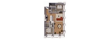 A floor plan of a two bedroom apartment with dimensions.