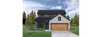a home with a brown garage door