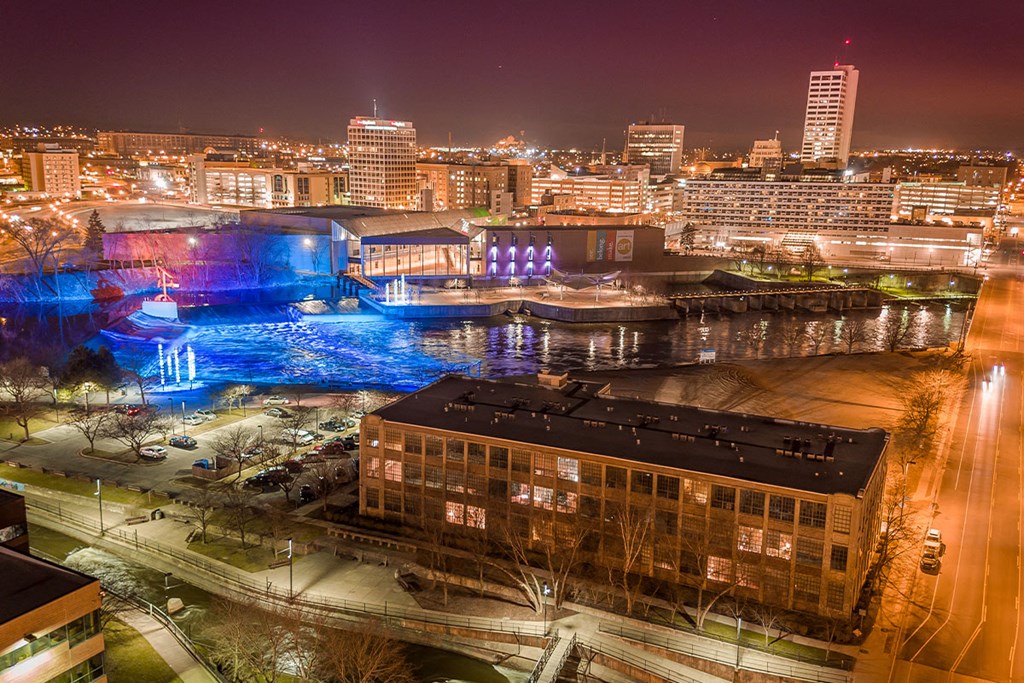 central high stephenson mills apartments nighttime city