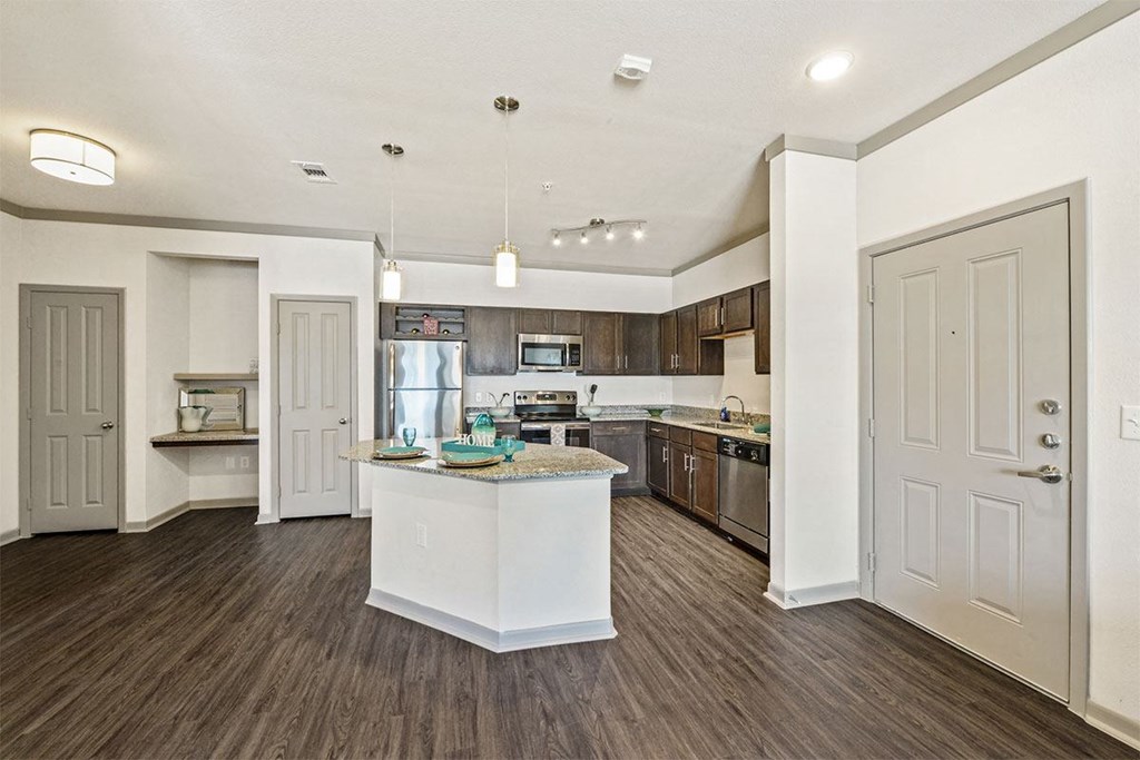 Champions Gate Apartments in San Antonio Kitchen with Built in Shelving