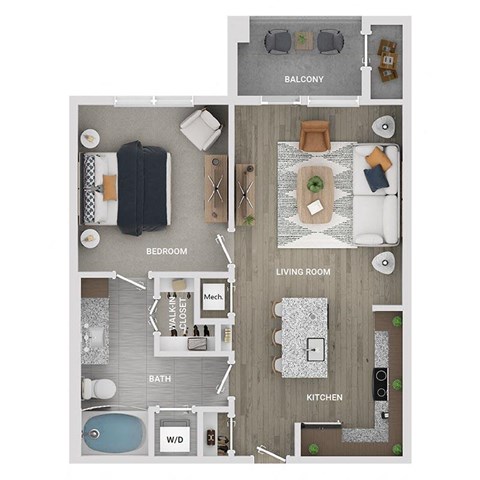 floor plan of a 1 bed 1 bath apartment