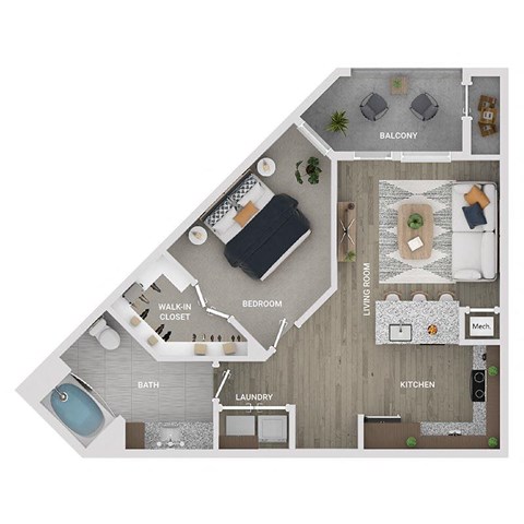 floor plan of a 1 bed 1 bath apartment