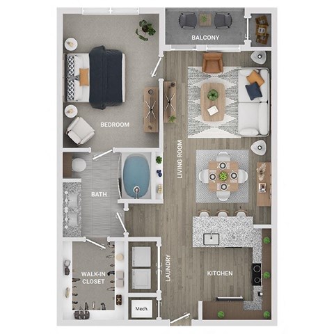 floor plan of a 1 bed 1 bath apartment