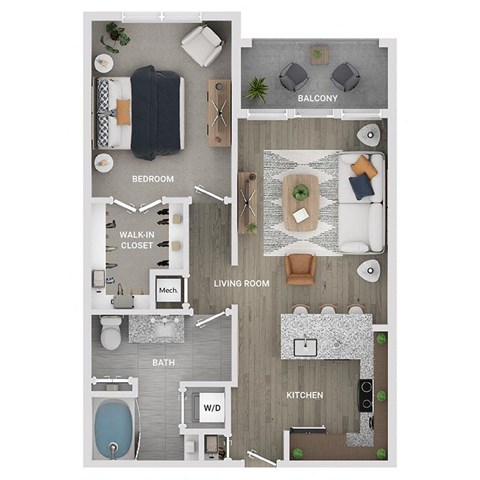 floor plan of a 1 bed 1 bath apartment