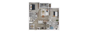 floor plan of a 2 bed 2 bath apartment