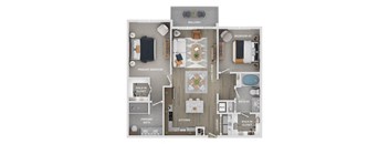floor plan of a 2 bed 2 bath apartment