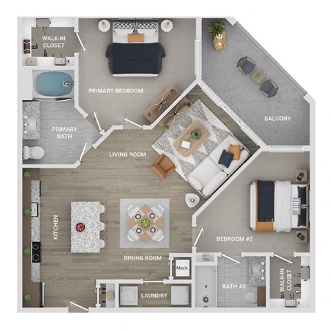floor plan of a 2 bed 2 bath apartment