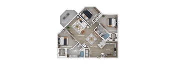 floor plan of a 3 bed 2 bath apartment