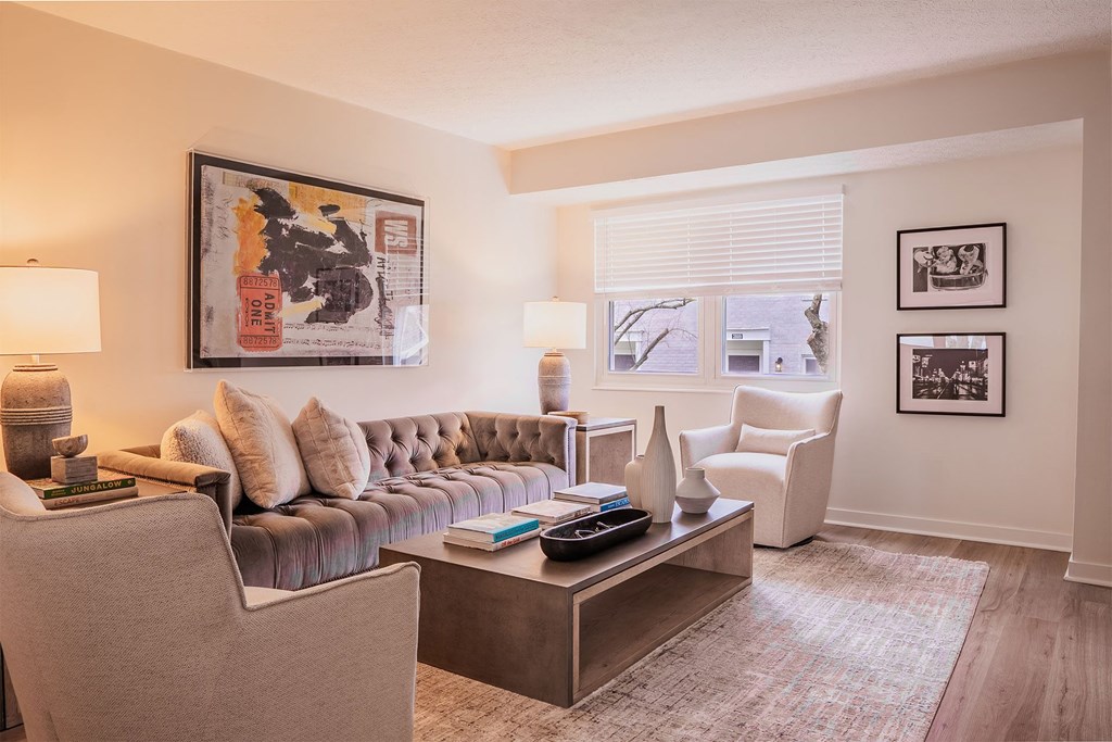 townhome living room with gray sofa and chairs