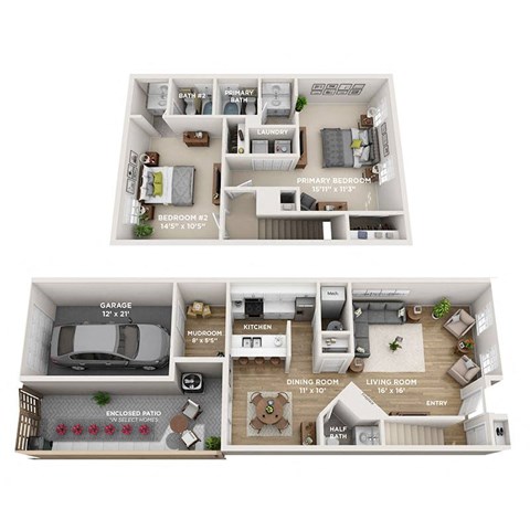 2 bedroom townhome floor plan
