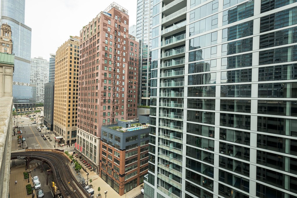 a view of the city from a skyscraper