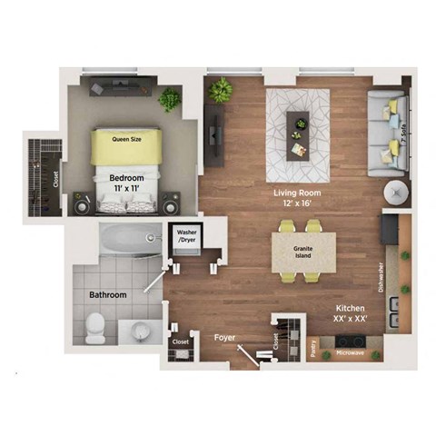 1 bed 1 bath apartment floor plan