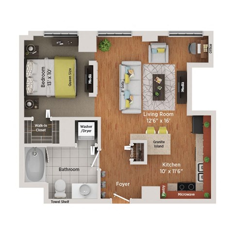 a floor plan of a home with a bedroom and a living room