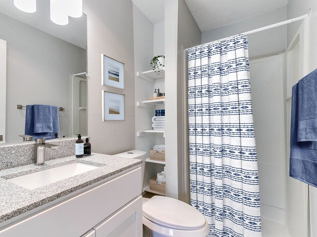 a bathroom with a shower and a sink and a toilet