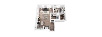 a 2 bedroom floor plan with a bathroom and a living room