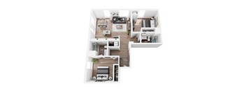 a stylized floor plan with a bedroom and a living room