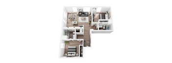 a stylized floor plan with a bedroom and a living room