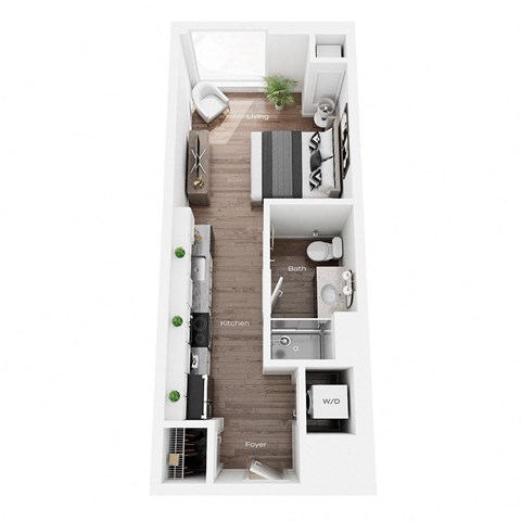 a stylized floor plan with a bedroom and a bathroom