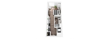 a stylized floor plan with a bedroom and a bathroom