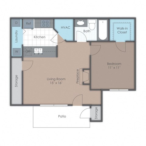 floor plan of a 1 bed 1 bath apartment