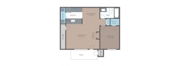 floor plan of a 1 bed 1 bath apartment