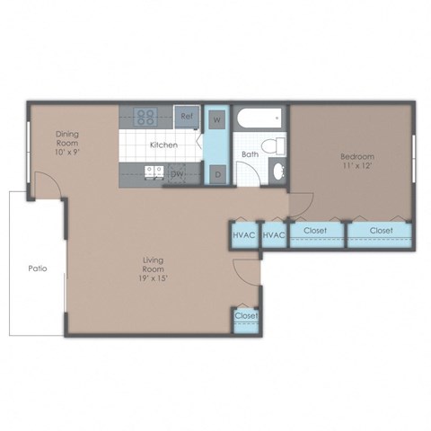 floor plan of a 1 bed 1 bath apartment