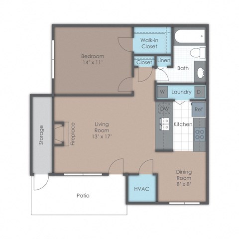 floor plan of a 1 bed 1 bath apartment