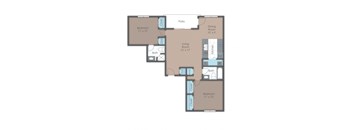 floor plan of a 2 bed 2 bath apartment