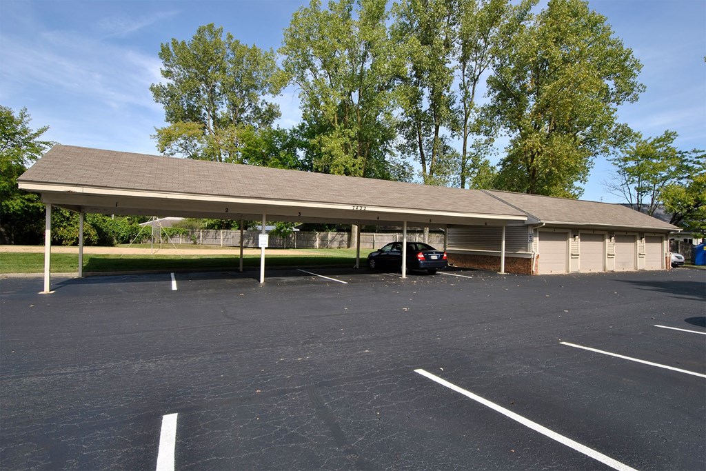 parking lot with car ports