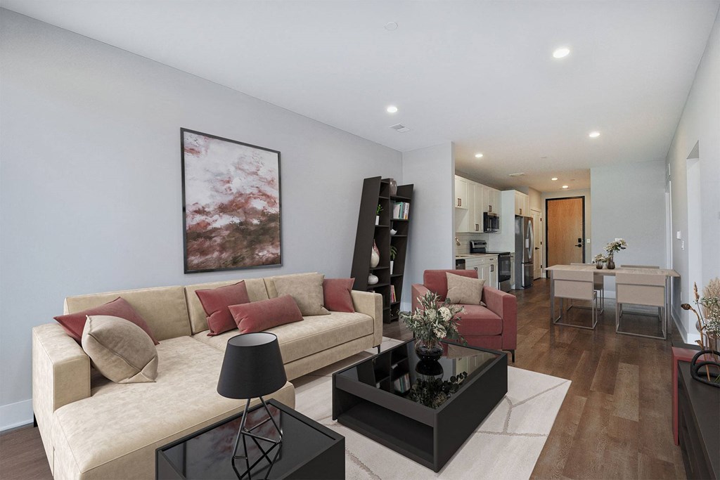 a living room with a couch and a coffee table