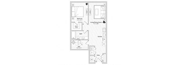 floor plan of a 1 bed 1 bath apartment