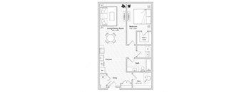 floor plan of a 1 bed 1 bath apartment
