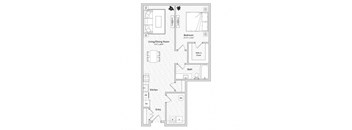 floor plan of a 1 bed 1 bath apartment