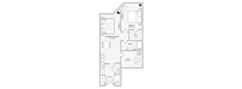 floor plan of a 1 bed 1 bath apartment