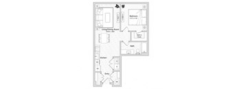 floor plan of a 1 bed 1 bath apartment
