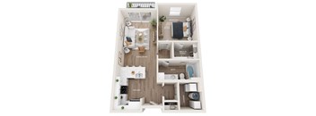 floor plan of a 1 bed 1 bath apartment