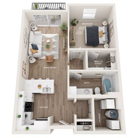 floor plan of a 1 bed 1 bath apartment