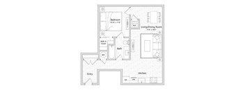 floor plan of a 1 bed 1 bath apartment
